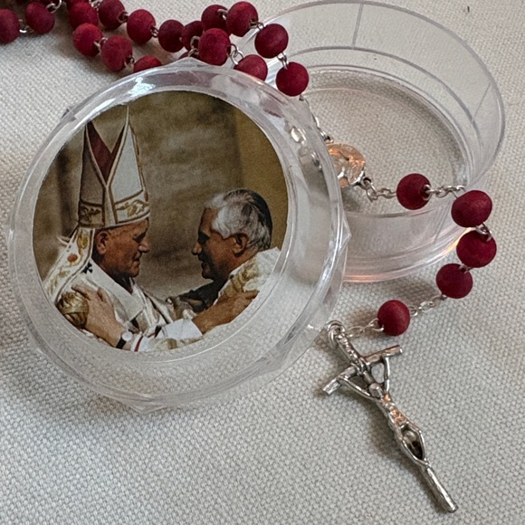 Jewelry - Rose Scented Wood Rosary with Pope Image Case
